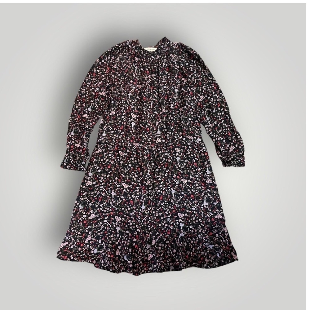 Rebecca Taylor Lyra Floral Silk Long Sleeve Dress $495 Women's 4‎ Black Casual